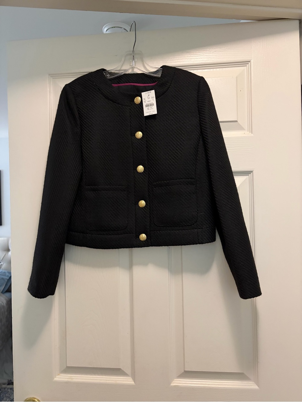 NWT J. Crew Factory Black Tweed Lady Jacket with Gold-tone Buttons - Size 4